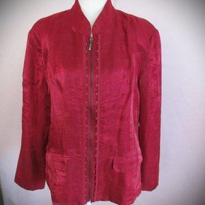 Size 16 CHICO's 3 Strawberry Red Sheen Long Sleeve Zipper Jacket